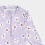 Petit Lem - Daisy Print On Lavender Long-Sleeve Swimsuit
