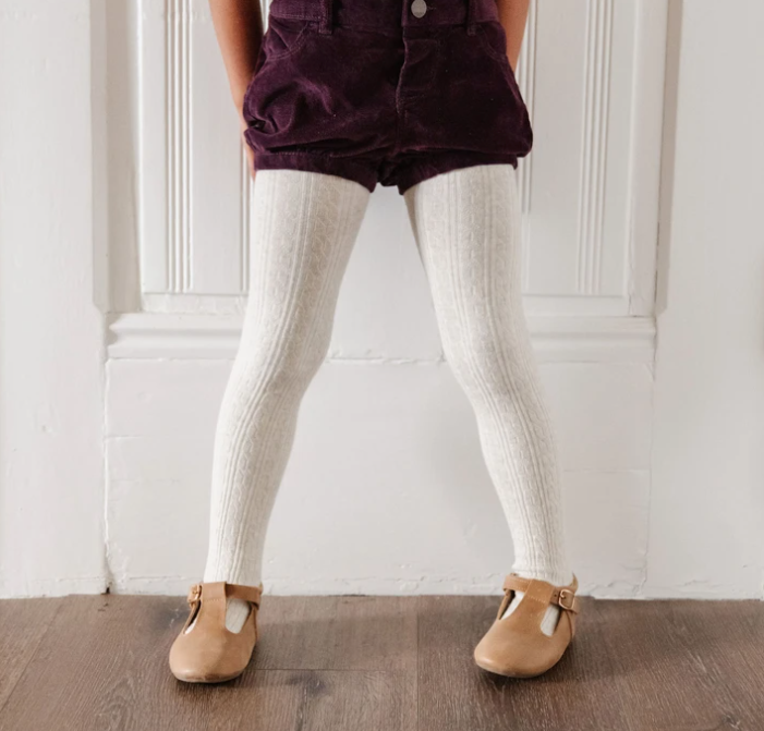 LIttle Stocking Co. Cable Knit Tights - Heather Ivory – Little