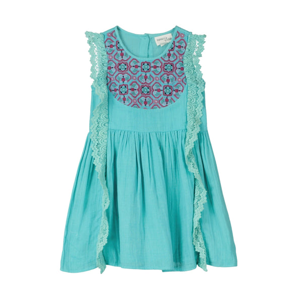 Poppet & Fox Essaouira - Turquoise Embroidered Dress