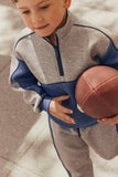 Miles The Label Grey Mix and Blue Scuba Knit Half-Zip Pullover