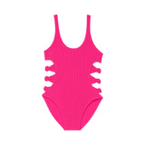 Limeapple Layla Crinkle Bow Side Cutout Swimsuit - Fuchsia