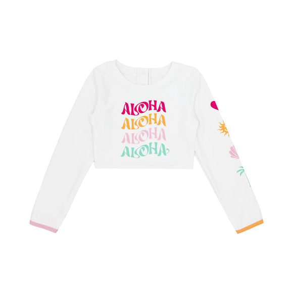 Feather 4 Arrow Aloha Crop Rashguard - White