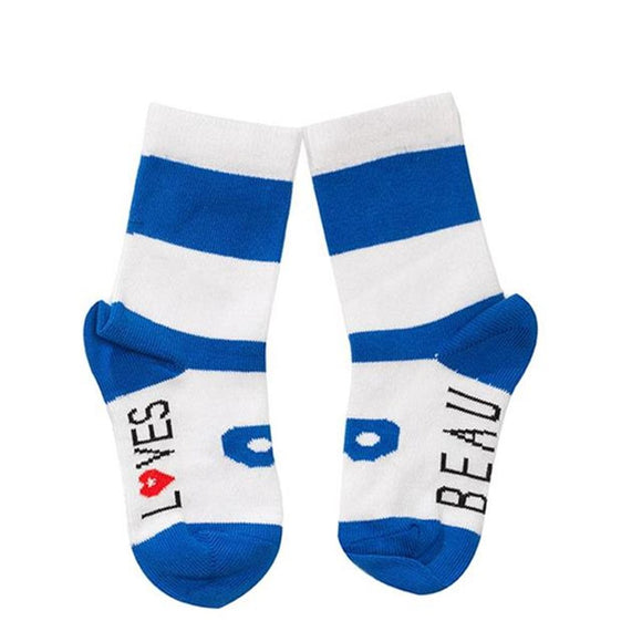 Beau Loves Maxi Stripe Ankle Socks - White / Blue