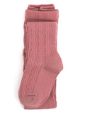 Little Stocking Co Cable Knit Tights - Old Rose