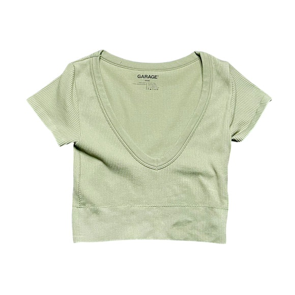 Garage Ribbed V-Neck Cropped Shirt