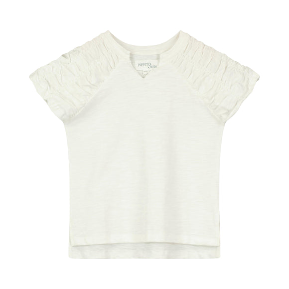 Poppet and Fox Ruched Sleeve T-Shirt - White