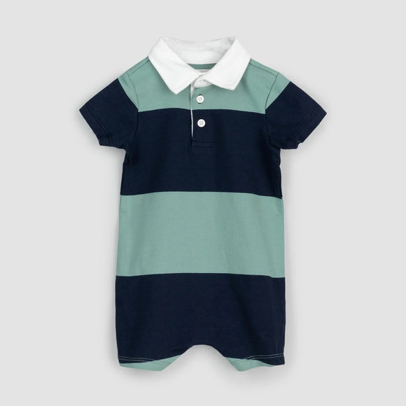 Miles The Label - Navy and Seafoam Yarn-Dyed Stripe Rugby Romper