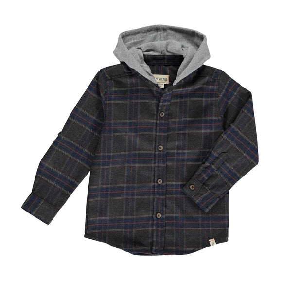 Me & Henry ERIN Hooded Woven Shirt - Charcoal Blue Plaid