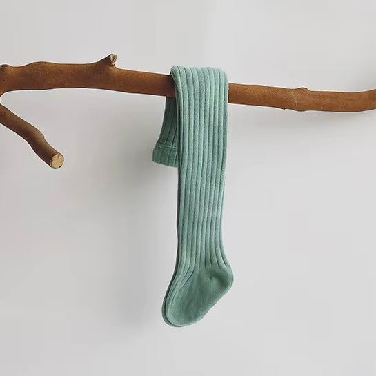 Ribbed Cotton Tights - Seafoam