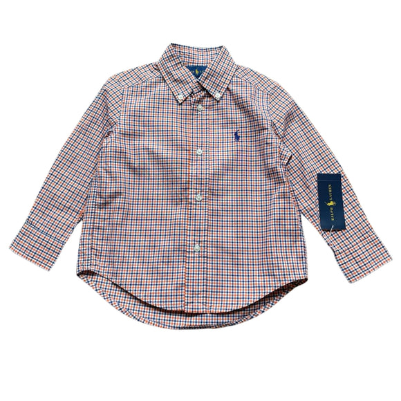Ralph Lauren Orange/Blue Plaid Cotton Poplin Shirt