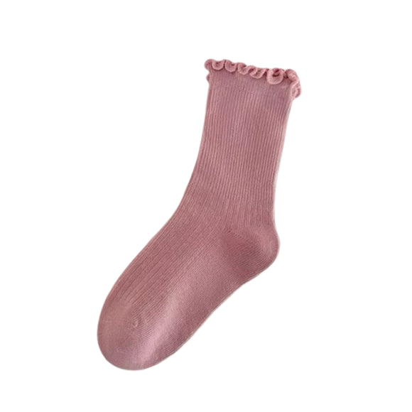 Ribbed Lettuce Trim Midi Socks - Dusty Rose