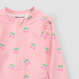 Miles Cherries Print on Light Pink Long-Sleeve Swimsuit
