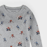Petit Lem Hockey Players Print on Heather Grey PJ Set