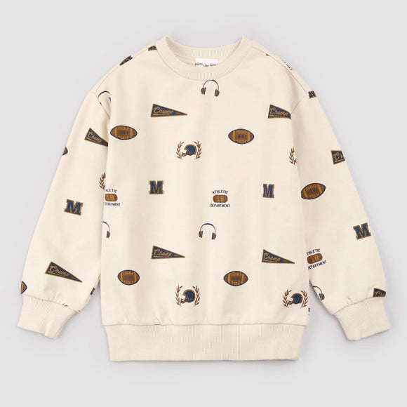 Miles the Label Varsity Print on Birch Sweatshirt