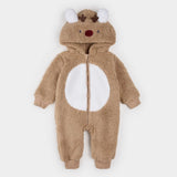 Petit Lem Littlest Reindeer on Taupe Sherpa Playsuit