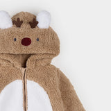 Petit Lem Littlest Reindeer on Taupe Sherpa Playsuit