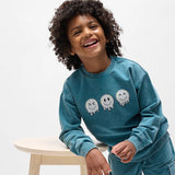 Miles Emoticons Print on Blue Acid Wash Fleece Sweatshirt
