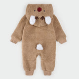 Petit Lem Littlest Reindeer on Taupe Sherpa Playsuit