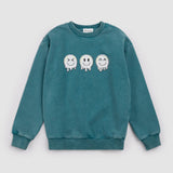 Miles Emoticons Print on Blue Acid Wash Fleece Sweatshirt