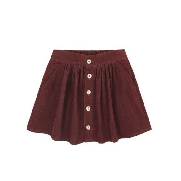 Rylee and Cru Button Front Mini Skirt || Burgundy