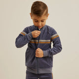 Miles the Label Retro Stripe on Miles Blue Velour Track Jacket