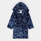 Petit Lem Hockey Sticks Print on Navy Blue Plush Robe