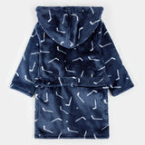 Petit Lem Hockey Sticks Print on Navy Blue Plush Robe