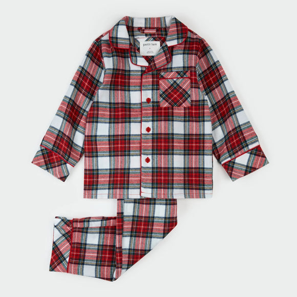 Petit Lem Red Tartan Plaid Flannel PJ Set