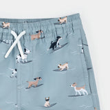 Petit Lem Surfing Pups Print on Blue Swim Trunks