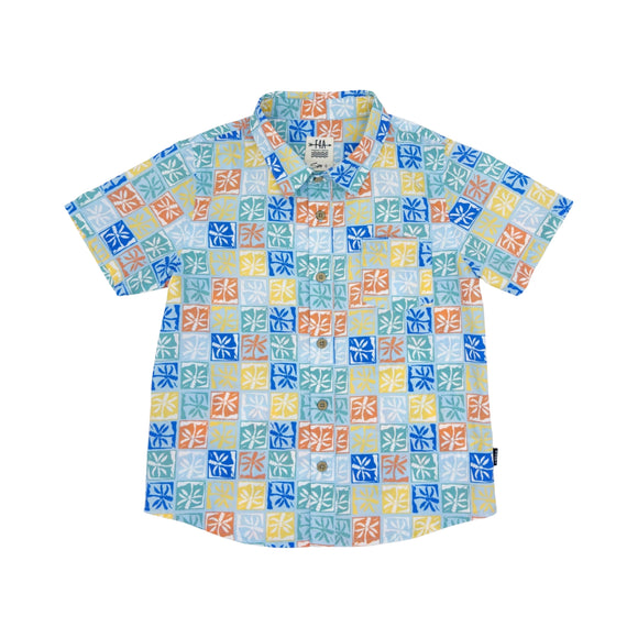Feather 4 Arrow Palm Check Button Down Shirt - Crystal Blue