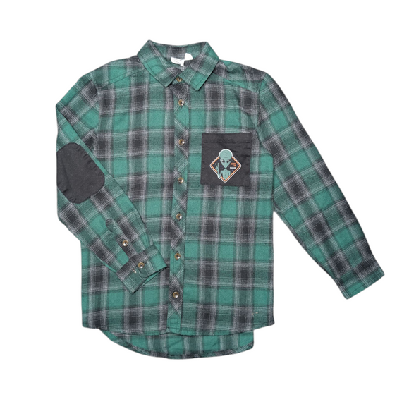 Deux Par Deux Plaid Alien Flannel Shirt