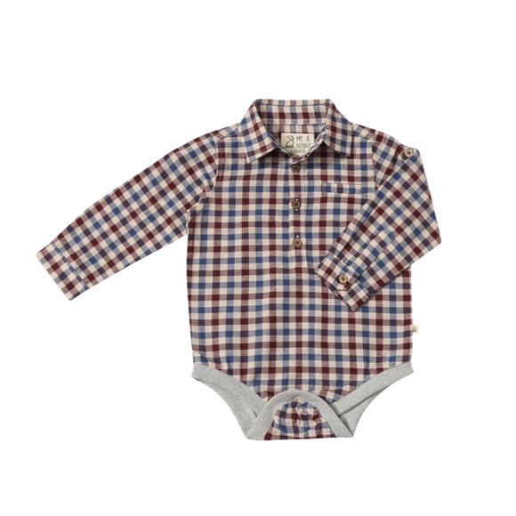 Me & Henry Jasper Mini Check (Blue/Burgundy/Cream Plaid)