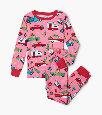 Little Blue House Pink Retro Christmas Kids Pajama Set