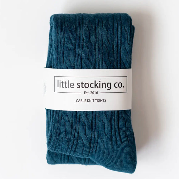 LIttle Stocking Co. Cable Knit Tights - Deep Teal