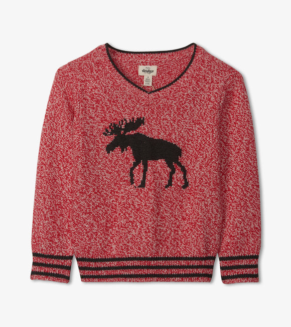 Hatley Mouse on Red Kids Heritage V-Neck Sweater