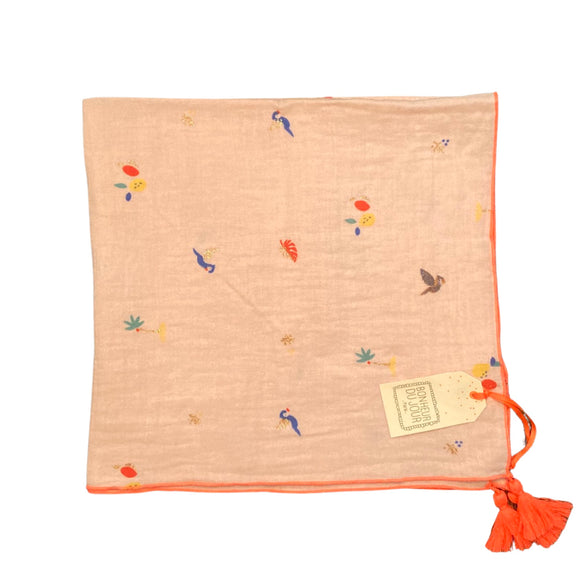 Bonheur Du Jour Pink Embroidered Scarf with Tassels - Tropical