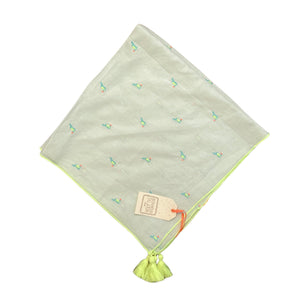 Bonheur Du Jour Green Embroidered Scarf with Tassels - Toucans